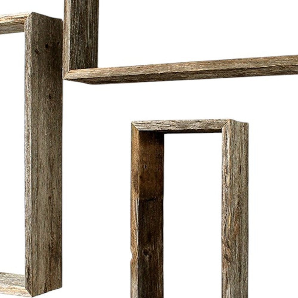 Set of Three Gray Wood Hanging Dimensional Sculpture — view 3