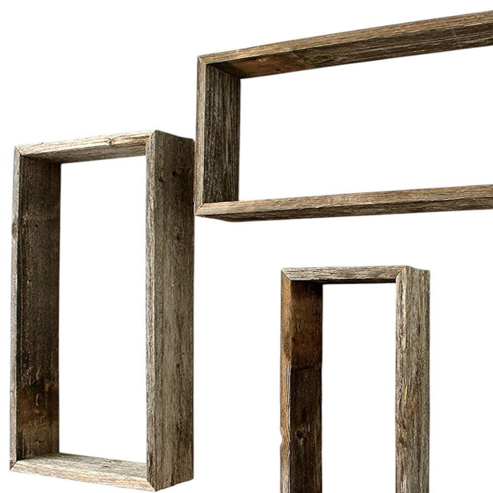 Set of Three Gray Wood Hanging Dimensional Sculpture — view 4