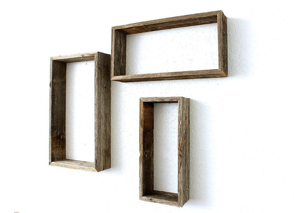 Set of Three Gray Wood Hanging Dimensional Sculpture — view 1