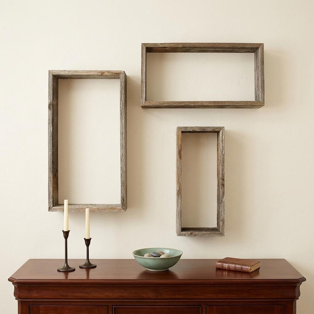 Set of Three Gray Wood Hanging Dimensional Sculpture — view 5
