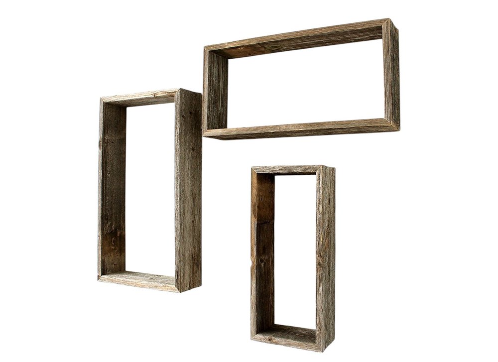 Set of Three Gray Wood Hanging Dimensional Sculpture — view 2