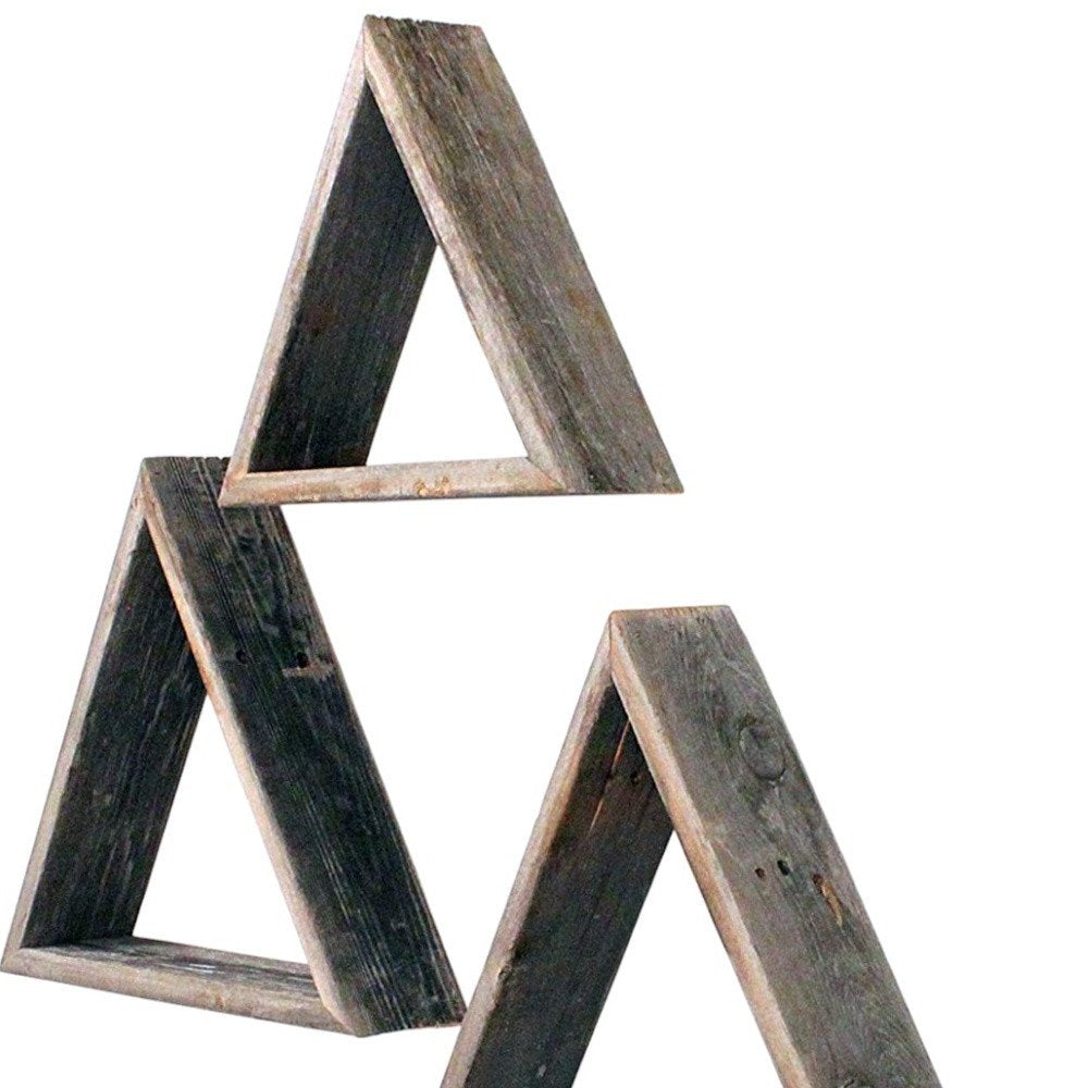 Set of Three Gray Wood Square Hanging Dimensional Sculpture — view 5