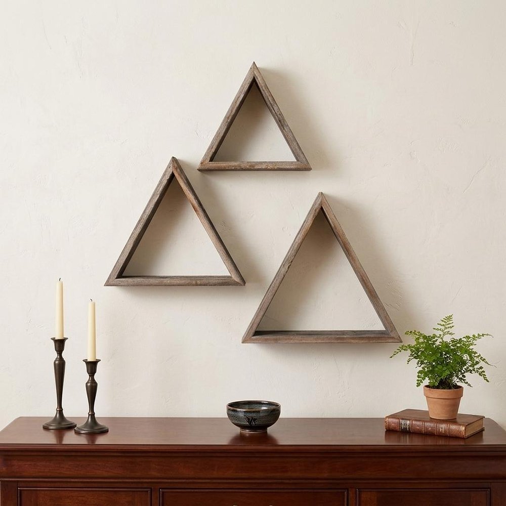 Set of Three Gray Wood Square Hanging Dimensional Sculpture — view 8