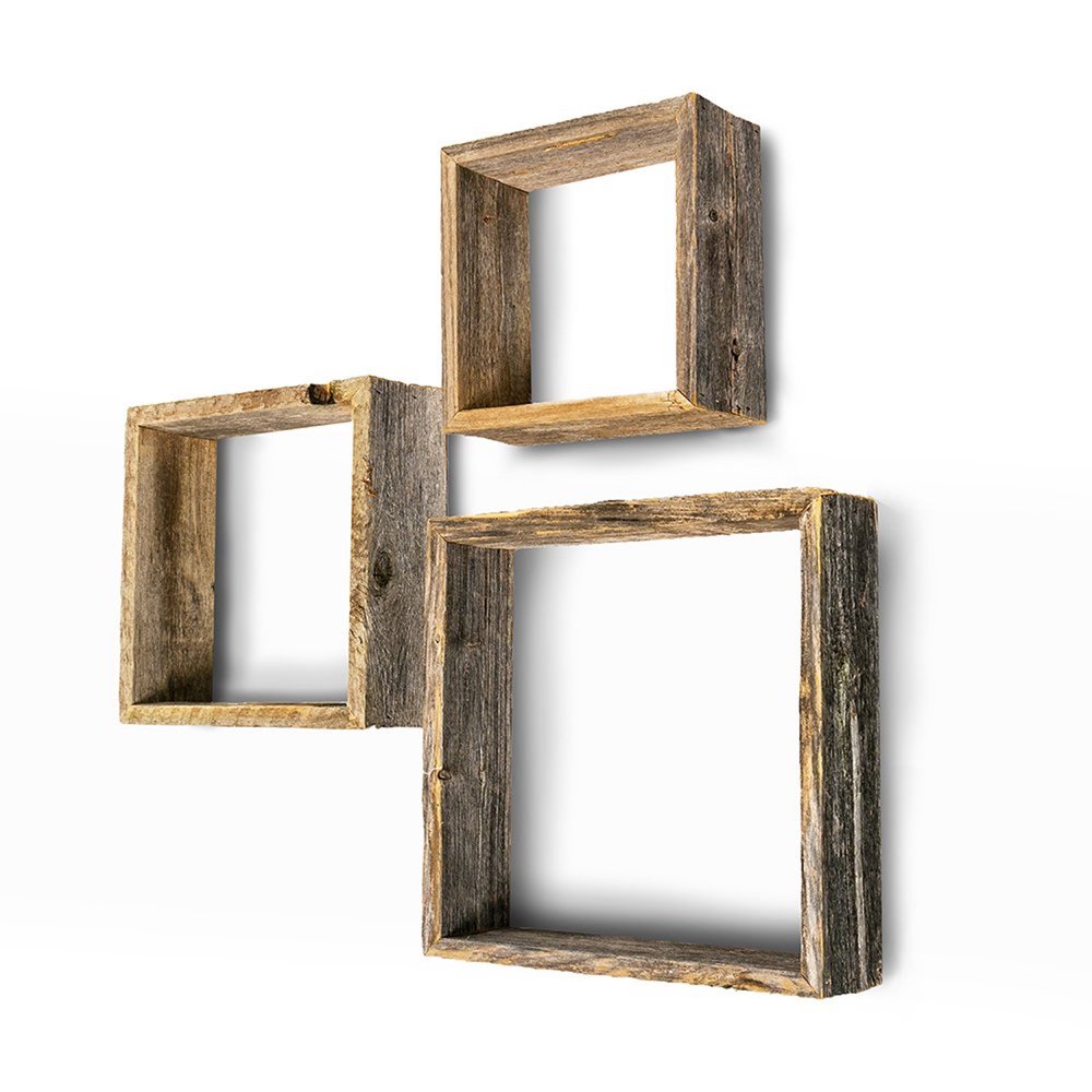Rustic Farmhouse Set Of 3 Square Shadow Box Shelves — view 1