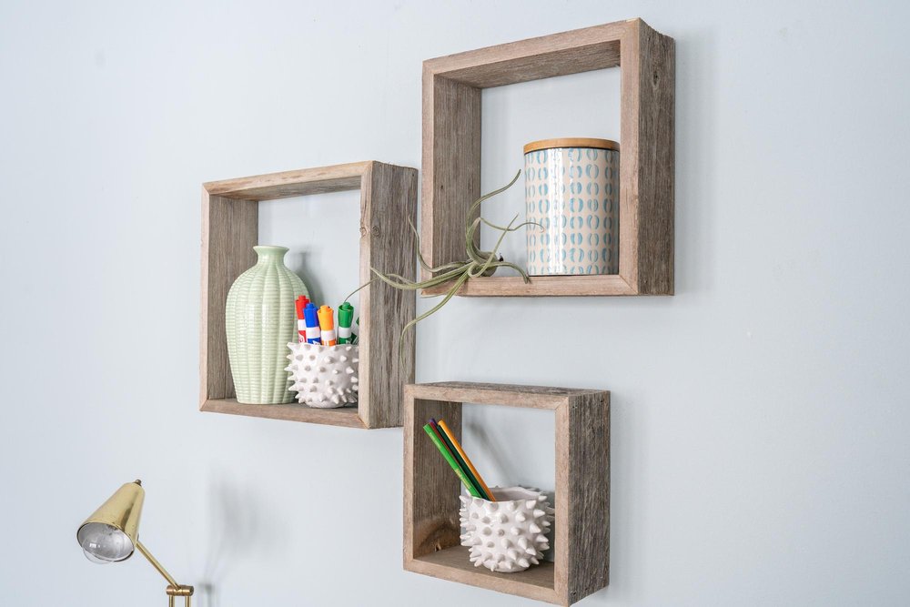 Rustic Farmhouse Set Of 3 Square Shadow Box Shelves — view 2