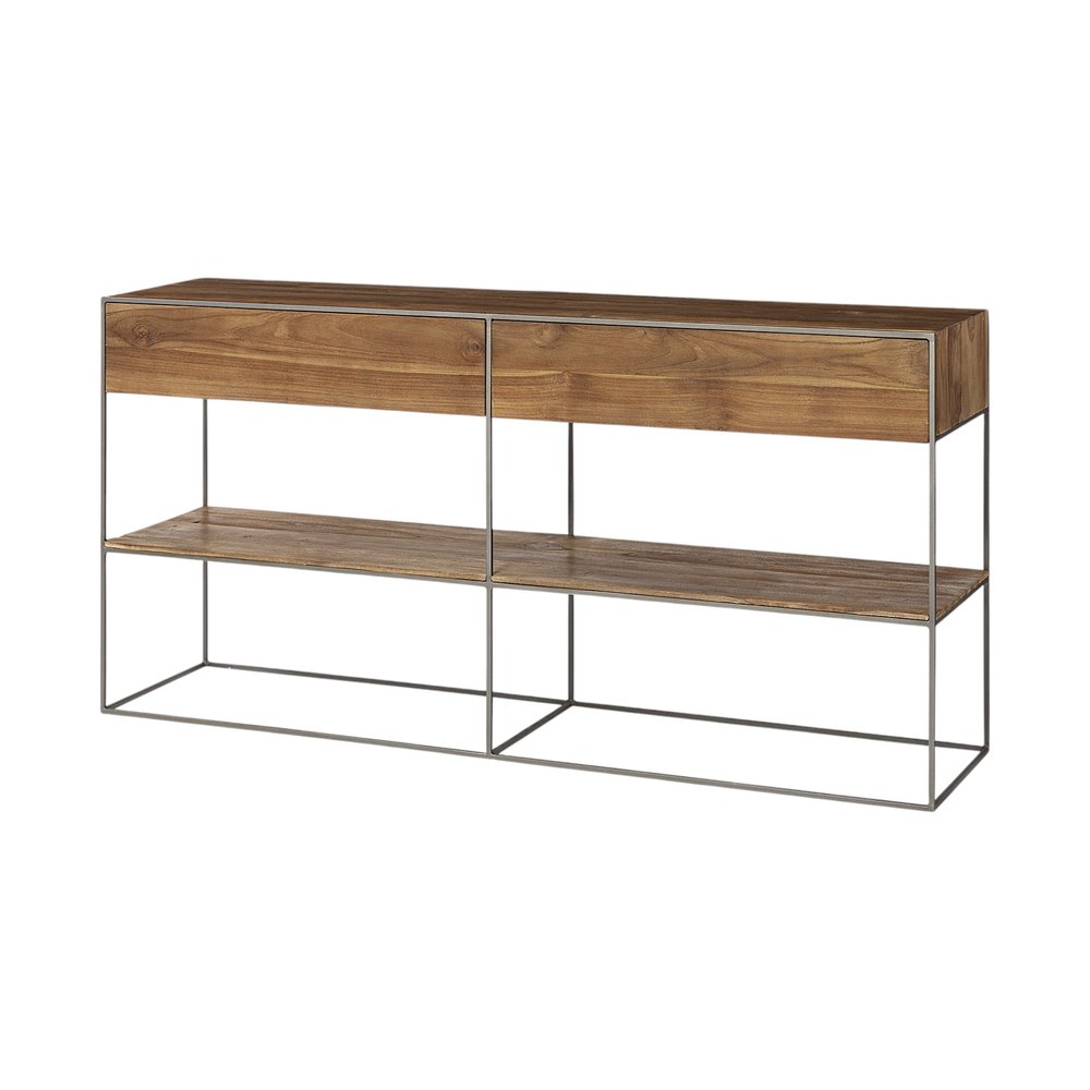 63" Brown Solid Wood Two Drawer Sideboard HomeRoots