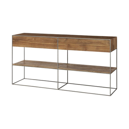 63" Brown Solid Wood Two Drawer Sideboard HomeRoots
