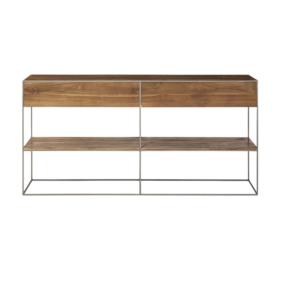 63" Brown Solid Wood Two Drawer Sideboard HomeRoots