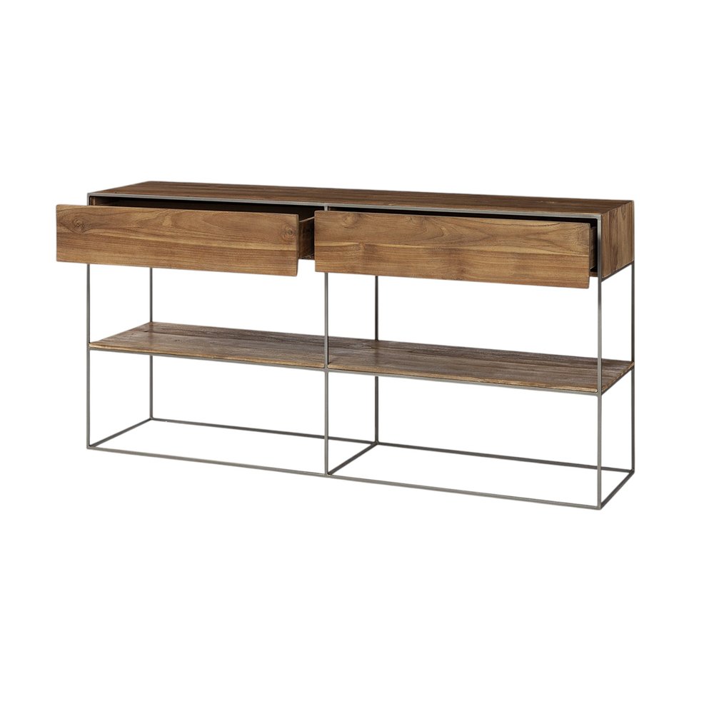 63" Brown Solid Wood Two Drawer Sideboard HomeRoots