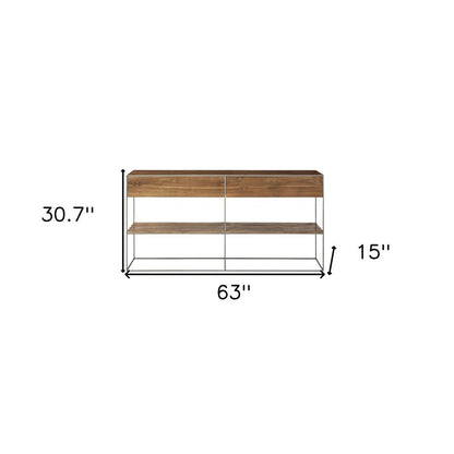 63" Brown Solid Wood Two Drawer Sideboard HomeRoots