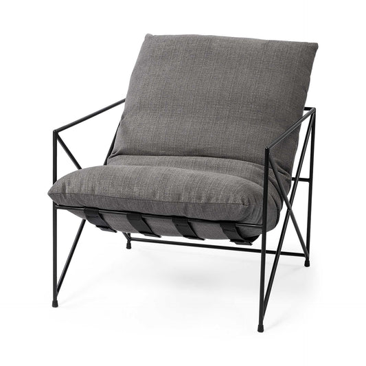 30" Gray and Black Linen Lounge Chair HomeRoots