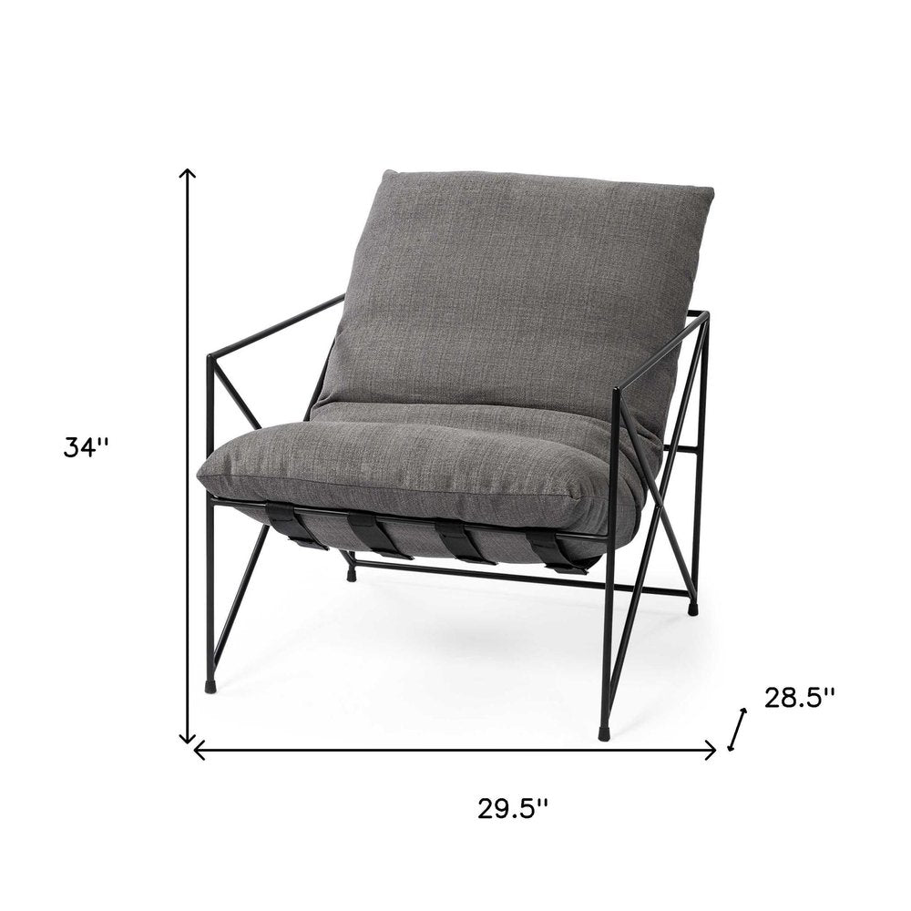 30" Gray and Black Linen Lounge Chair HomeRoots