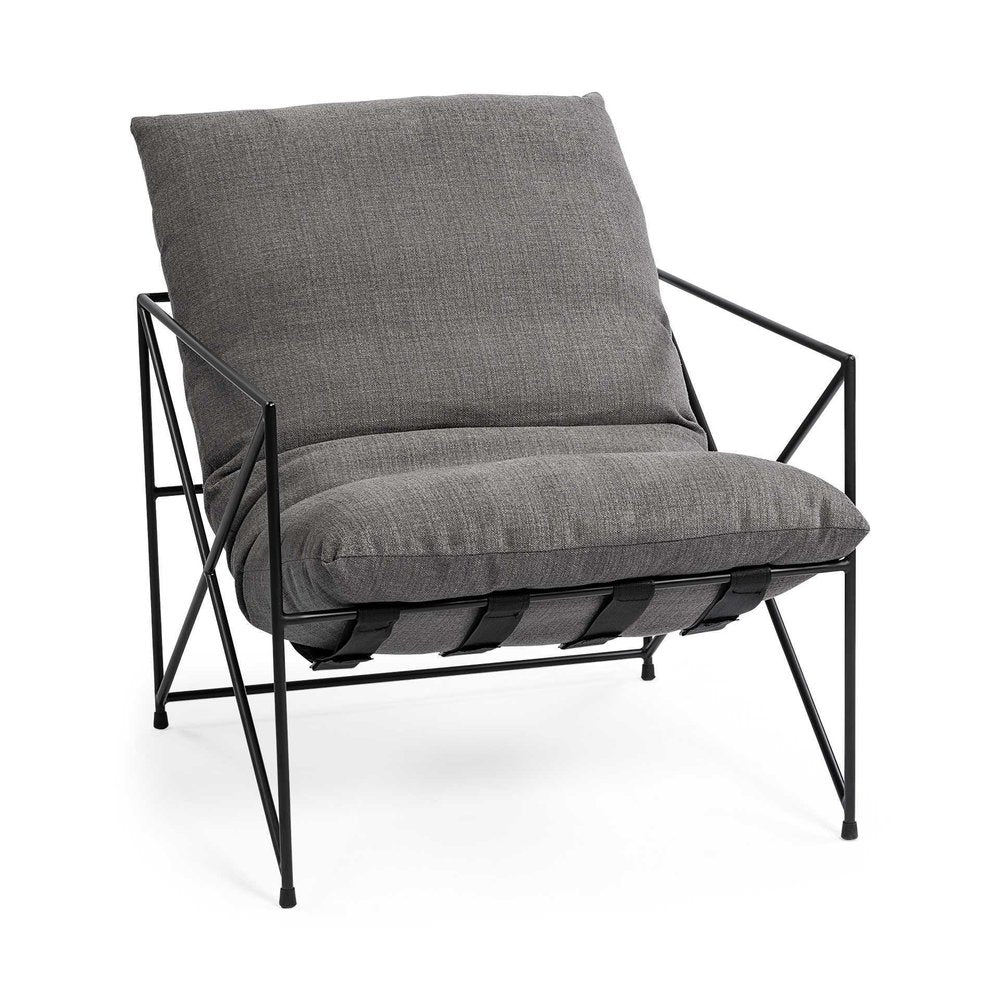 30" Gray and Black Linen Lounge Chair HomeRoots