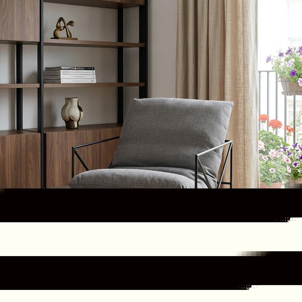 30" Gray and Black Linen Lounge Chair HomeRoots