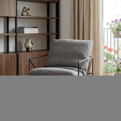 30" Gray and Black Linen Lounge Chair HomeRoots