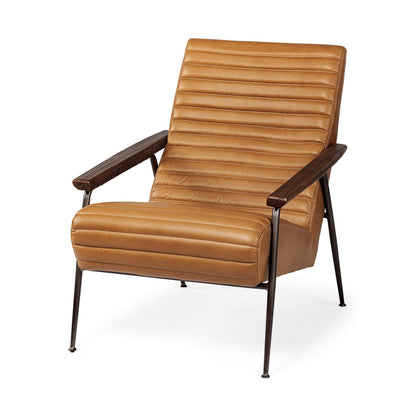 37" Tan and Black Faux Leather Tufted Lounge Chair HomeRoots