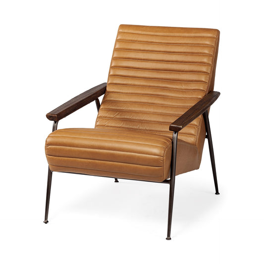 37" Tan and Black Faux Leather Tufted Lounge Chair HomeRoots