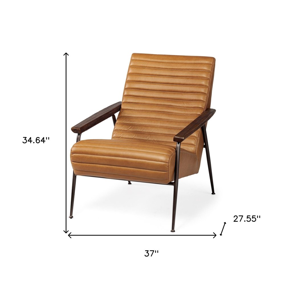 37" Tan and Black Faux Leather Tufted Lounge Chair HomeRoots
