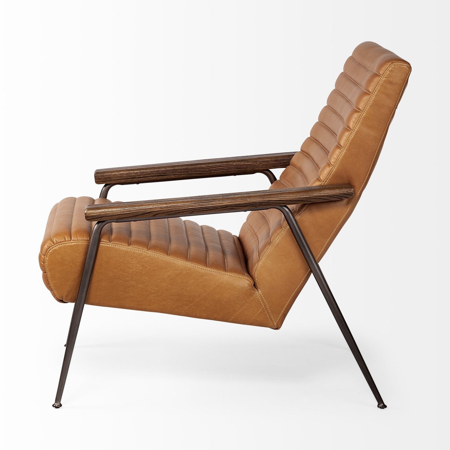 37" Tan and Black Faux Leather Tufted Lounge Chair HomeRoots