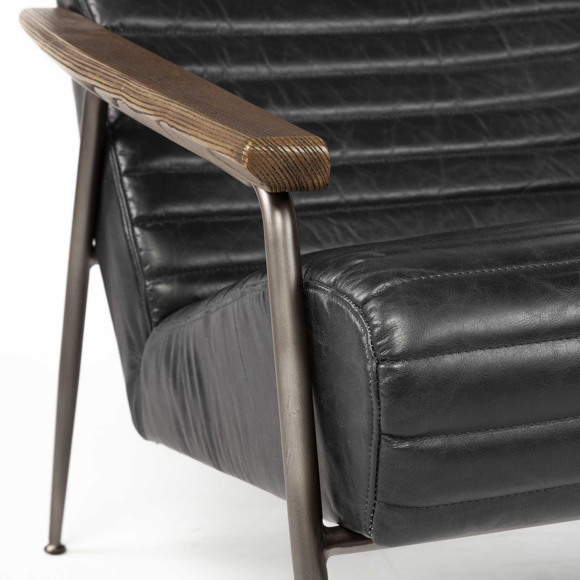 37" Black And Brown Faux Leather Lounge Chair - FurniFindUSA