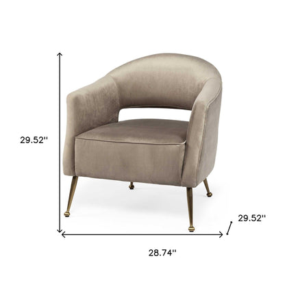 29" Taupe And Brass Velvet Arm Chair - FurniFindUSA