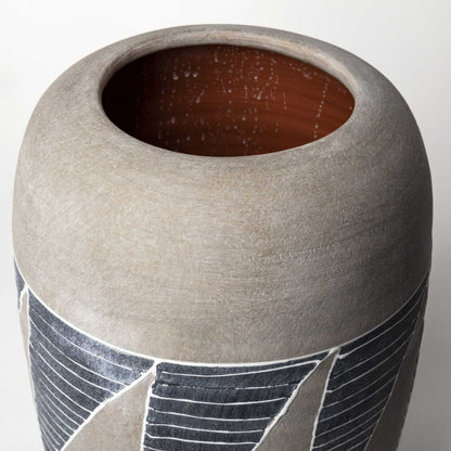 15" Brown And Gray Geometric Cylinder Ceramic Table Vase HomeRoots