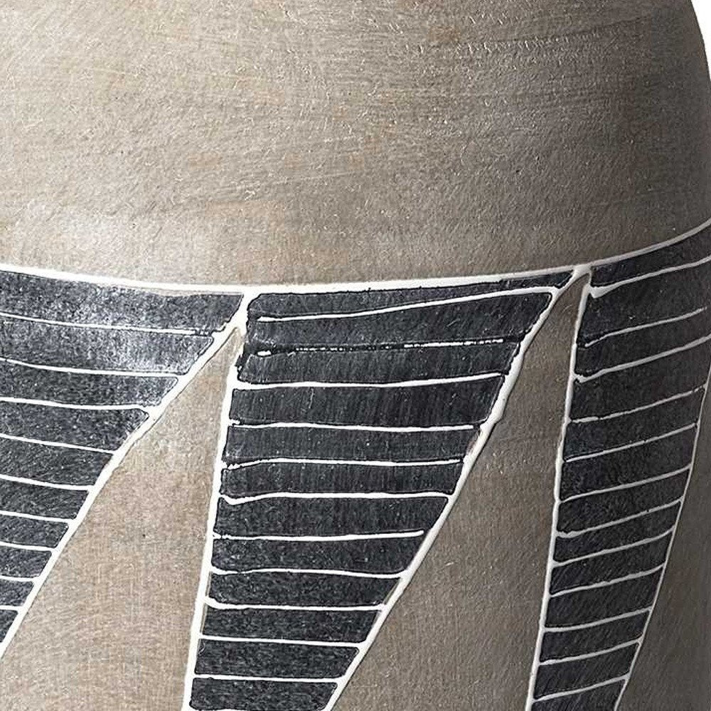 15" Brown And Gray Geometric Cylinder Ceramic Table Vase — view 7