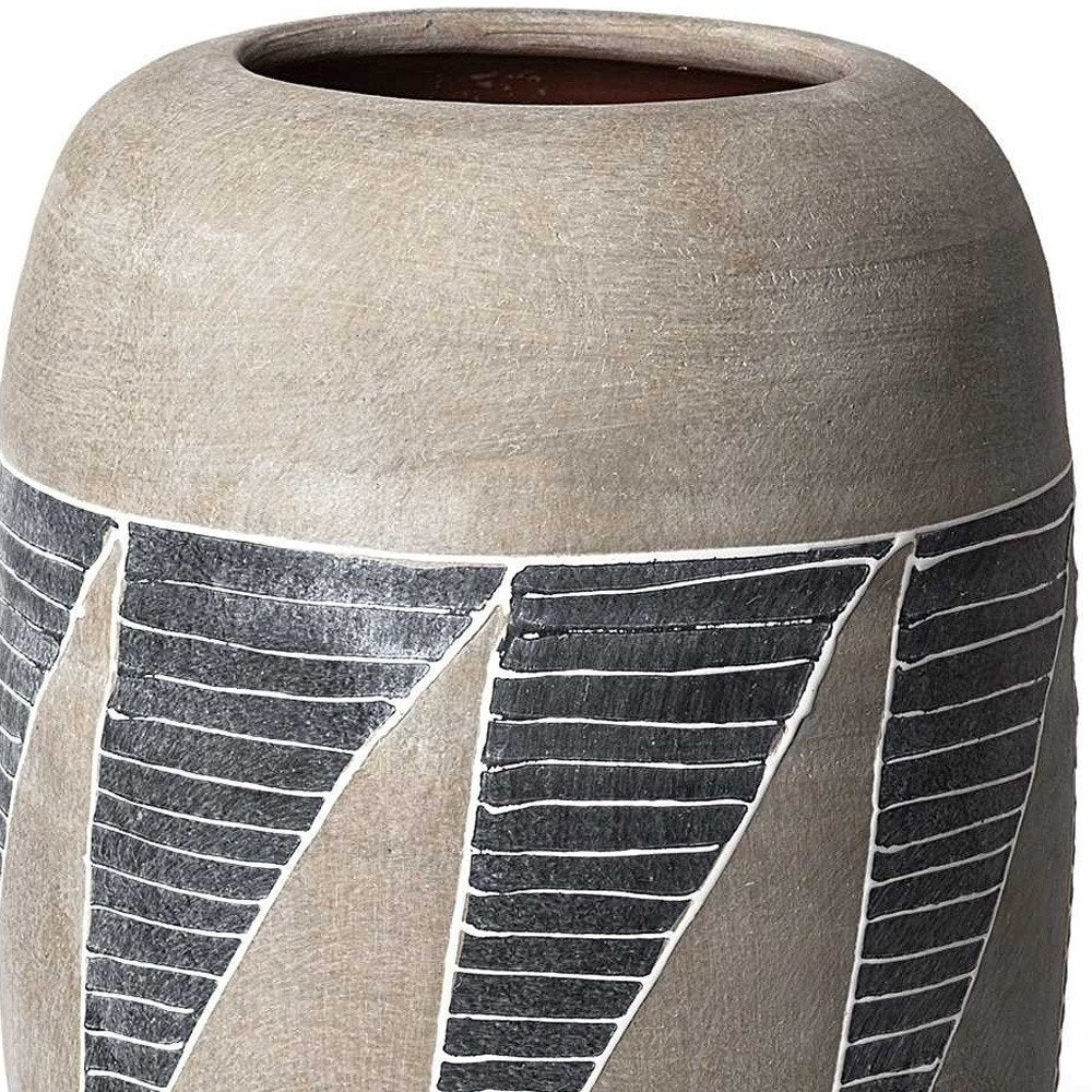15" Brown And Gray Geometric Cylinder Ceramic Table Vase HomeRoots