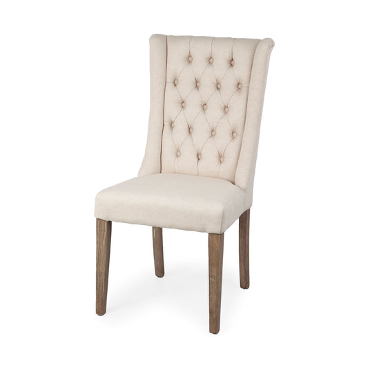 Tufted Cream and Brown Upholstered Linen Wing Back Dining Side Chair HomeRoots