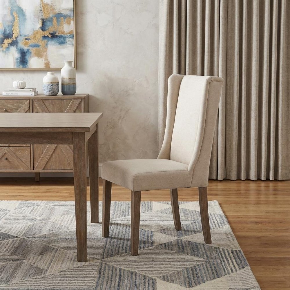 Tufted Cream and Brown Upholstered Linen Wing Back Dining Side Chair HomeRoots