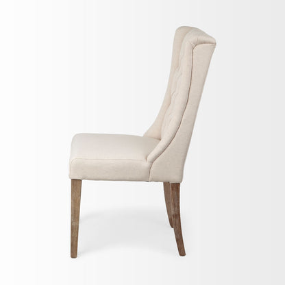Tufted Cream and Brown Upholstered Linen Wing Back Dining Side Chair HomeRoots