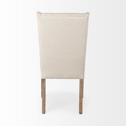Tufted Cream and Brown Upholstered Linen Wing Back Dining Side Chair HomeRoots