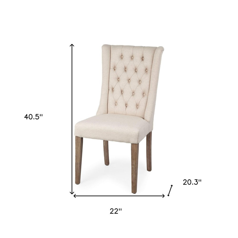 Tufted Cream and Brown Upholstered Linen Wing Back Dining Side Chair HomeRoots