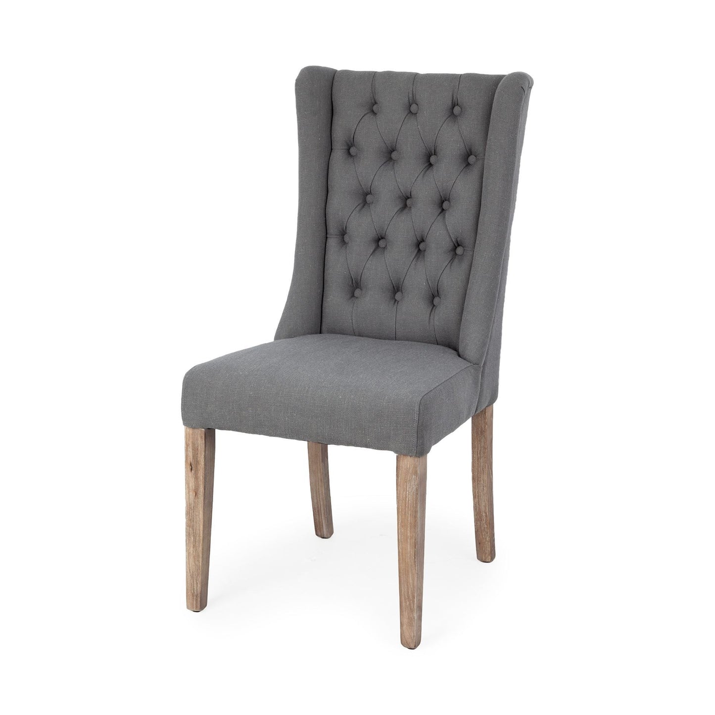 Tufted Gray and Brown Upholstered Linen Wing Back Dining Side Chair HomeRoots