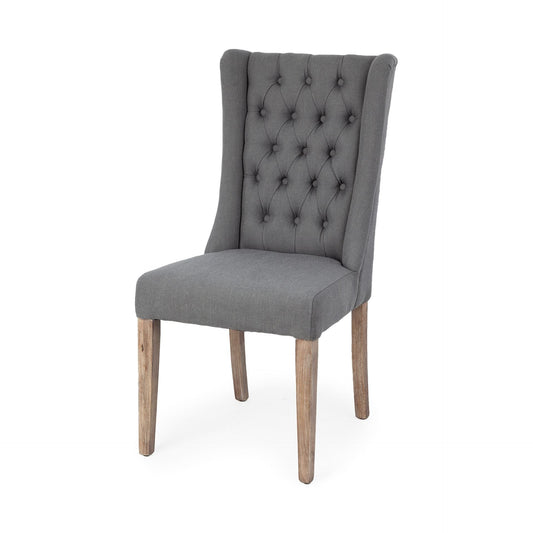 Tufted Gray and Brown Upholstered Linen Wing Back Dining Side Chair HomeRoots