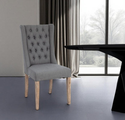 Tufted Gray and Brown Upholstered Linen Wing Back Dining Side Chair HomeRoots