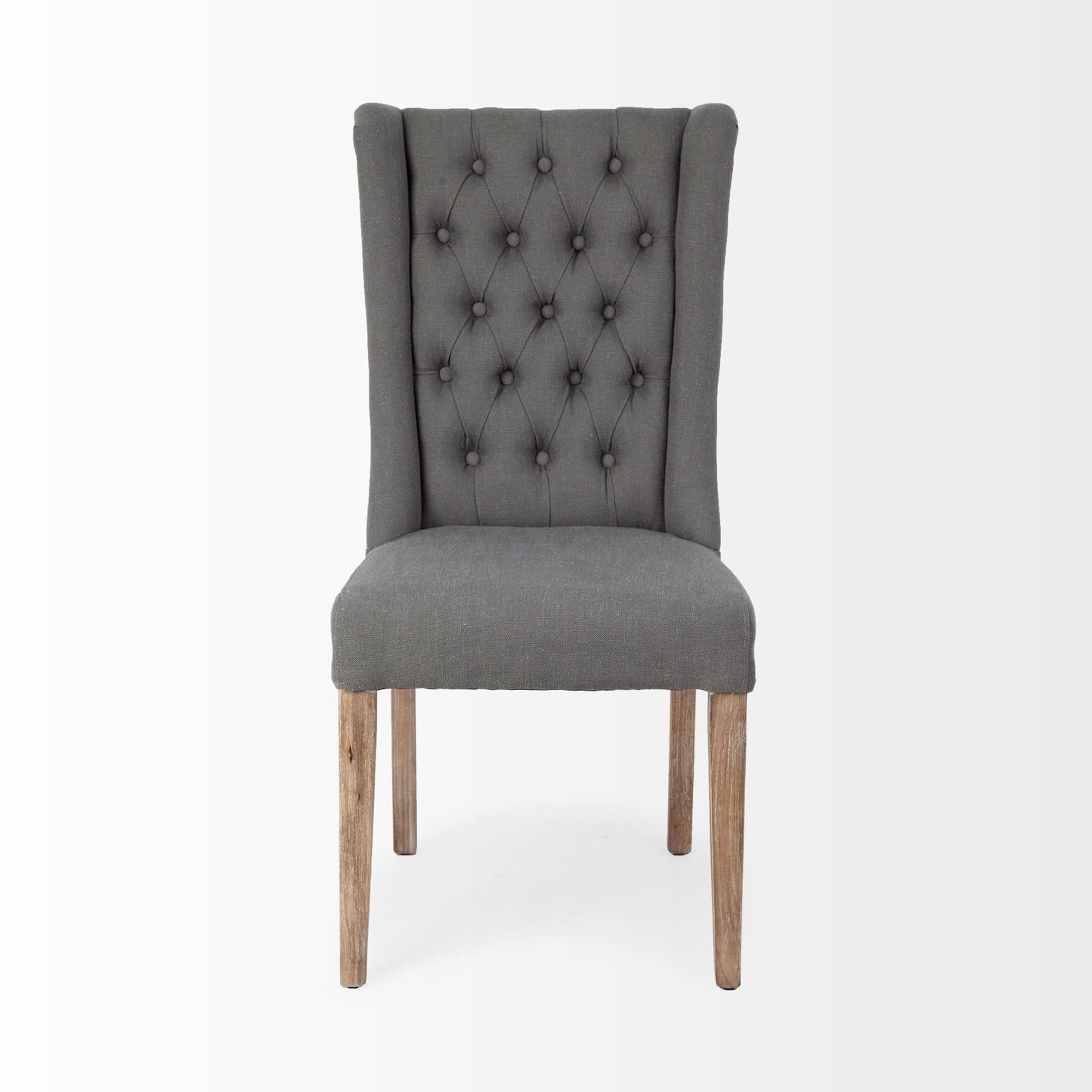 Tufted Gray and Brown Upholstered Linen Wing Back Dining Side Chair HomeRoots