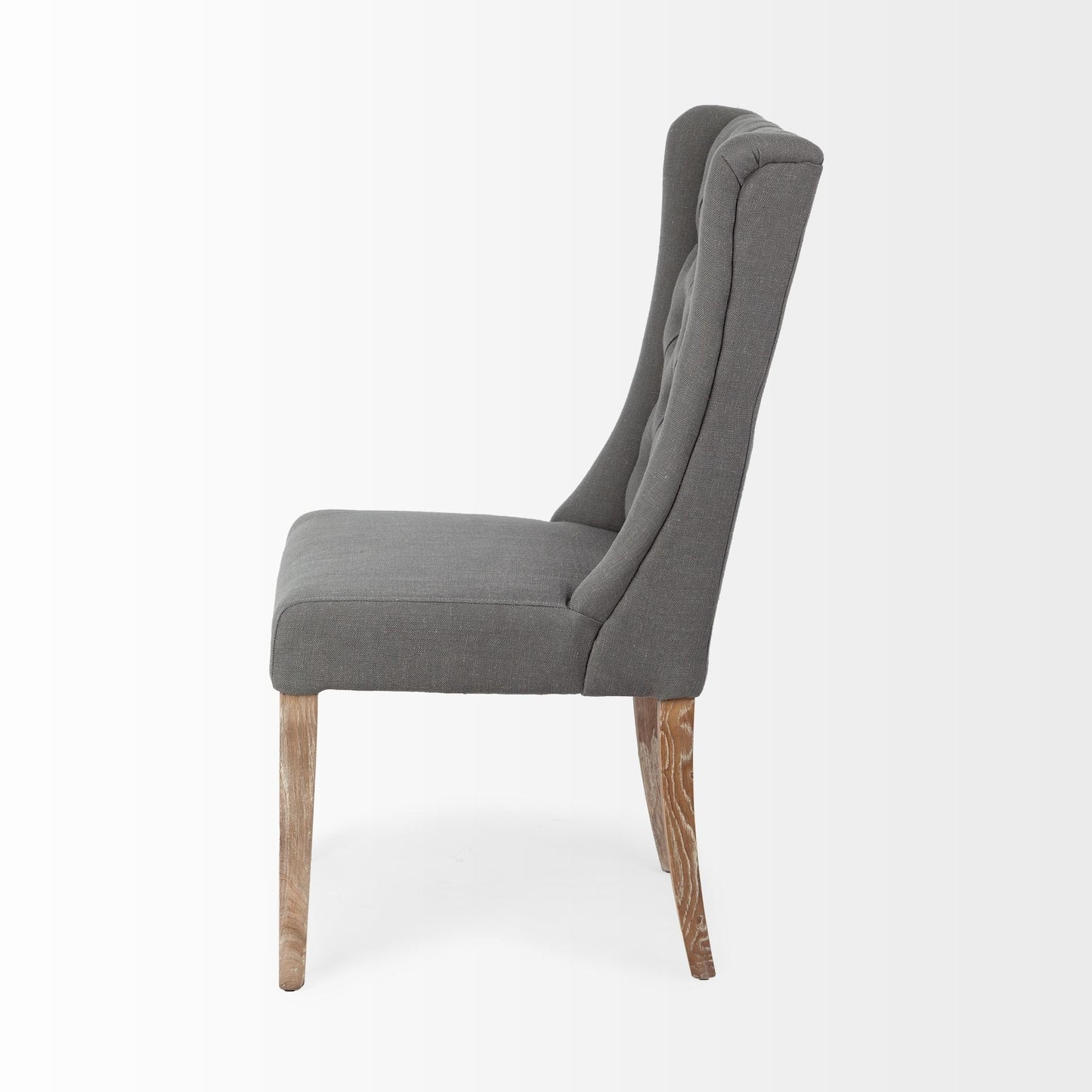 Tufted Gray and Brown Upholstered Linen Wing Back Dining Side Chair HomeRoots