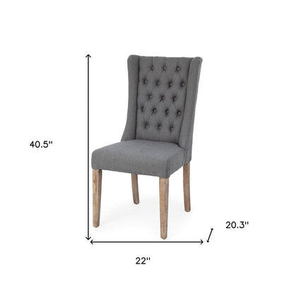 Tufted Gray and Brown Upholstered Linen Wing Back Dining Side Chair HomeRoots