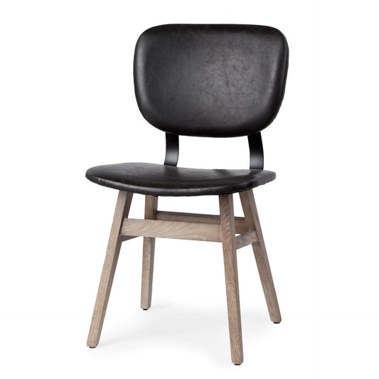 Set of Two Black and Brown Faux Leather Open Back Dining Side Chairs HomeRoots