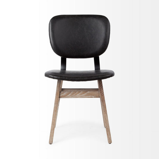 Set of Two Black and Brown Faux Leather Open Back Dining Side Chairs HomeRoots