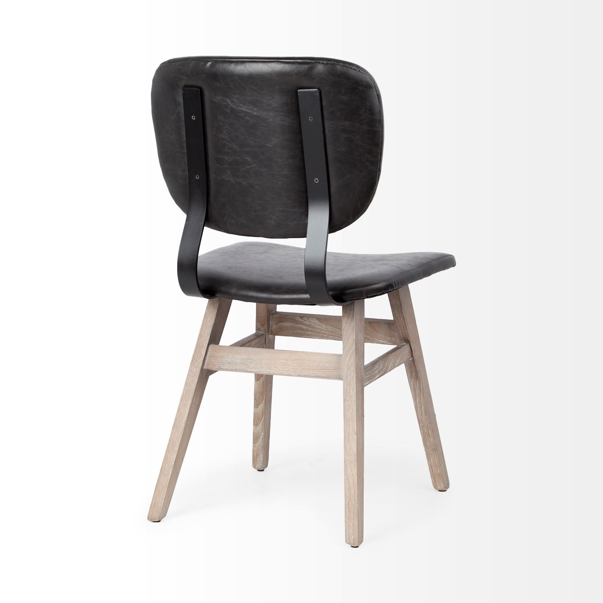 Set of Two Black and Brown Faux Leather Open Back Dining Side Chairs HomeRoots