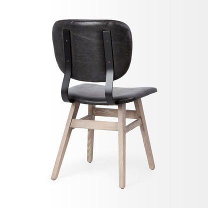 Set of Two Black and Brown Faux Leather Open Back Dining Side Chairs HomeRoots