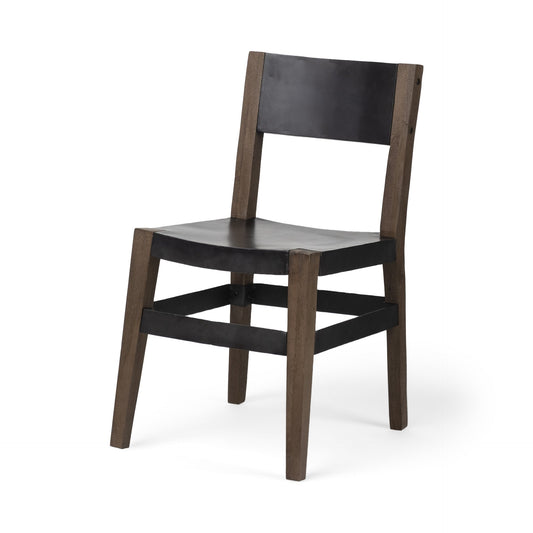 Black And Brown Metal and Wood Open Back Dining Side Chair HomeRoots