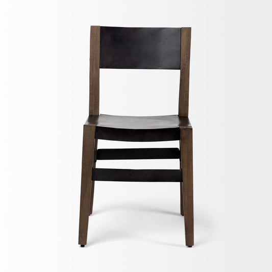 Black And Brown Metal and Wood Open Back Dining Side Chair HomeRoots