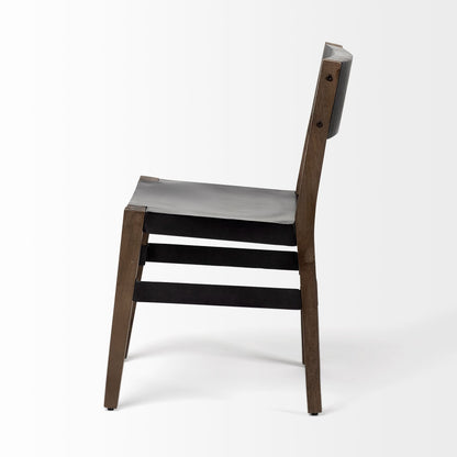 Black And Brown Metal and Wood Open Back Dining Side Chair HomeRoots