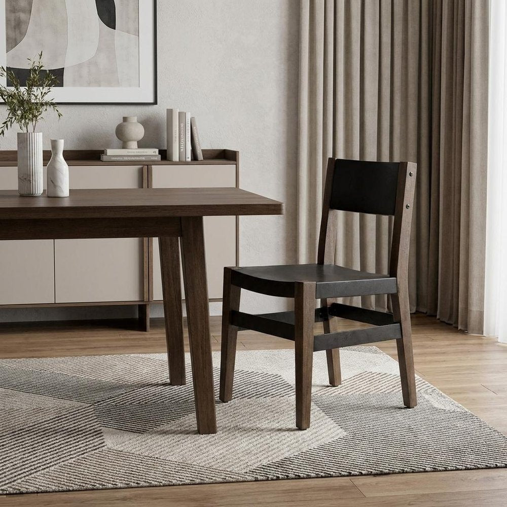 Black And Brown Metal and Wood Open Back Dining Side Chair HomeRoots