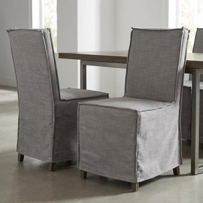 Set Of Two Gray And Brown Slipcovered Wood Parsons Chairs HomeRoots