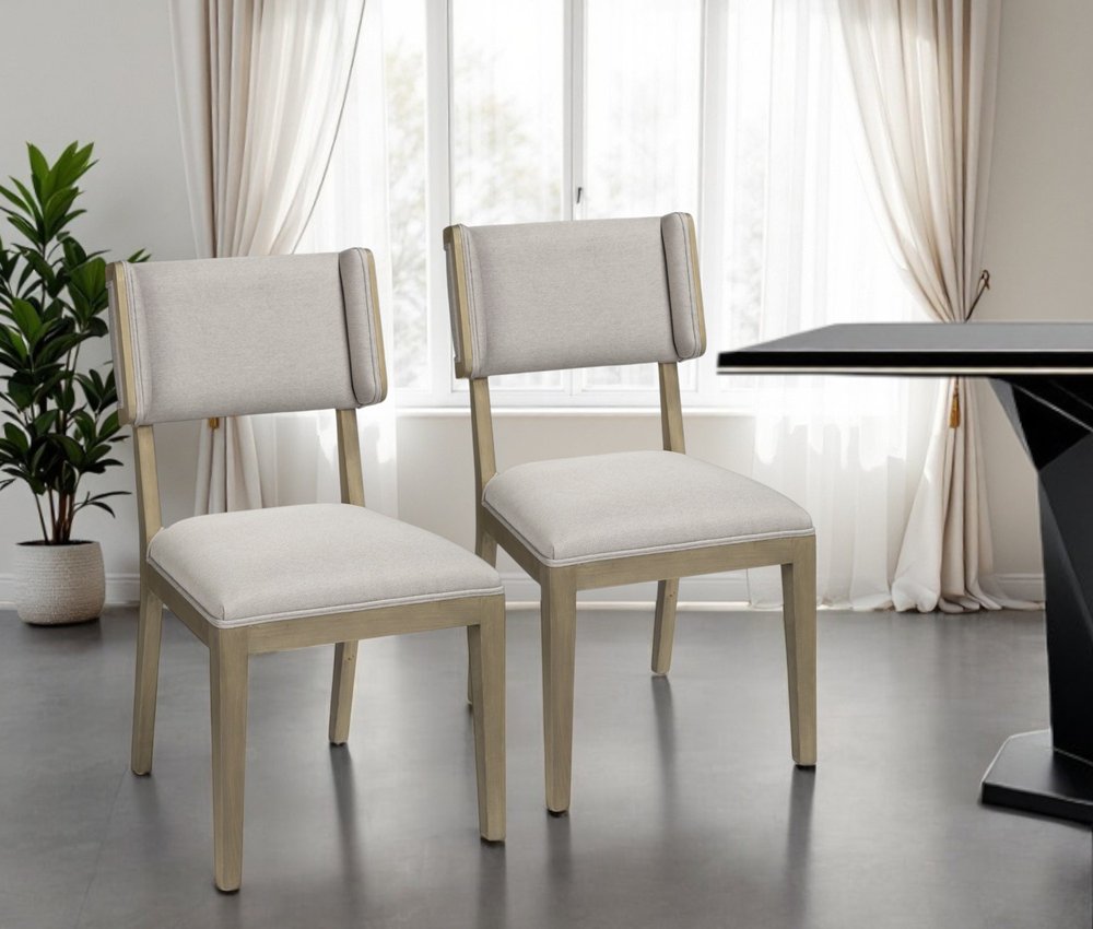 Set Of Two Light Gray And Brown Upholstered Fabric Open Back Side Chairs HomeRoots