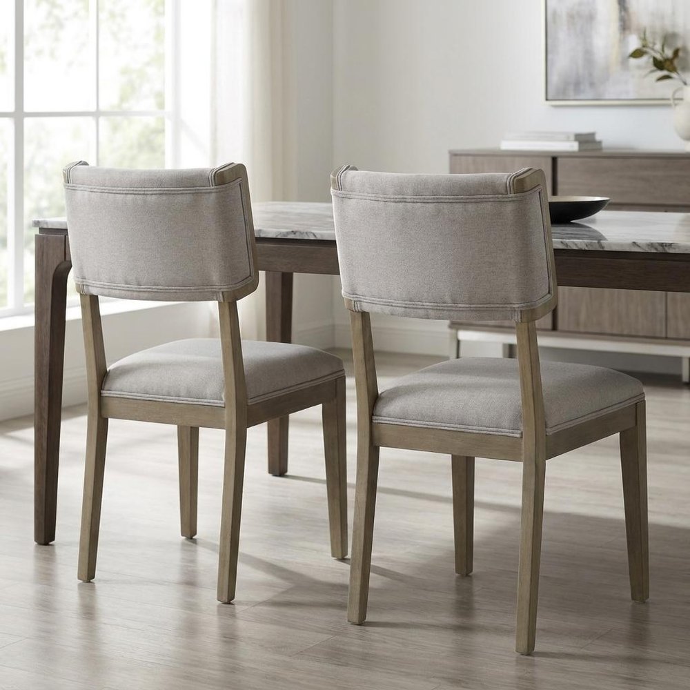 Set Of Two Light Gray And Brown Upholstered Fabric Open Back Side Chairs HomeRoots